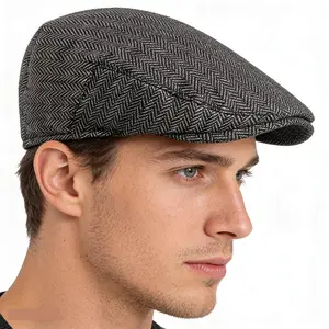 Herringbone Beret Cap for Men, Summer Outing Sun Protection Newsboy Cap, Coarse Tweed Imitation Wool Blend Beret, Vintage Sunshade Duckbill Cap