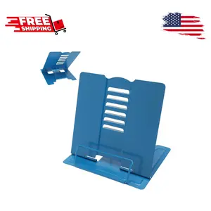 Metal Book Stand Adjustable Book Holder for Reading Dark Blue
