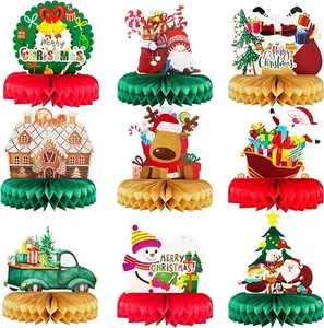 9 Pcs Christmas Party Honeycomb Centerpieces for Table Decorations, 3D Honeycomb Christmas Decorations Holiday Table