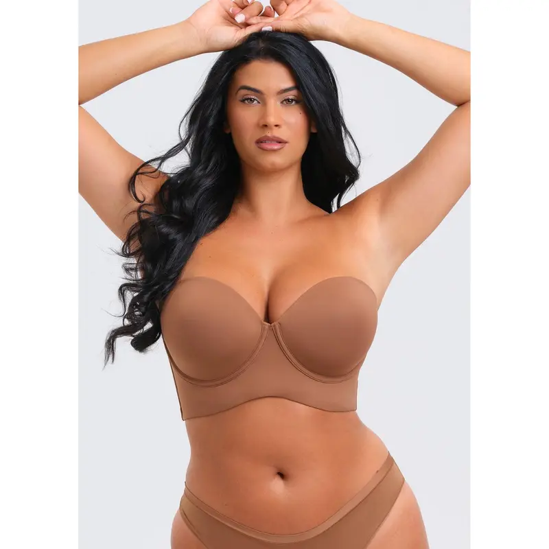 She's Waisted Women's Strapless 360-Support Bra - Soft Fabric Shapewear with 5-Way Interchangeable Halter, Criss Cross Straps, High Support, Casual Fit, Backless, Bulge-Free Finish, Plunge-Ready Hold for Dresses & Tops