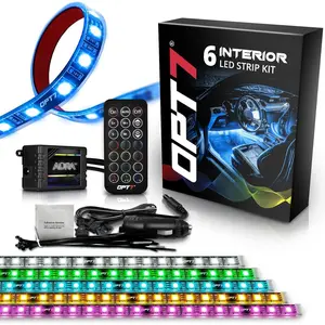 Aura Interior  Lights 6 count with Remote Control, Color Change,  Sync Inside Ambient Lighting Kit,   LED Lights Under Dash Accessories, Charger Adapter 12V, 6 count Single Row LED Strip