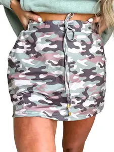 Summer Casual Style Camouflage Print Drawstring Mini Skirt Pants, Women's Fashionable Comfortable Lightweight Fit Clothing, Perfect for Everyday Wear