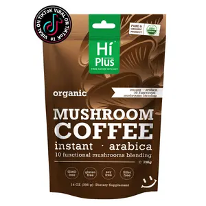 HiPlus Organic Mushroom Coffee  Instant Arabica with 10 Functional Mushrooms | Weight & Immune Support | Lion’s Mane, Turkey Tail,Chaga & Reishi |14 oz  (396g)