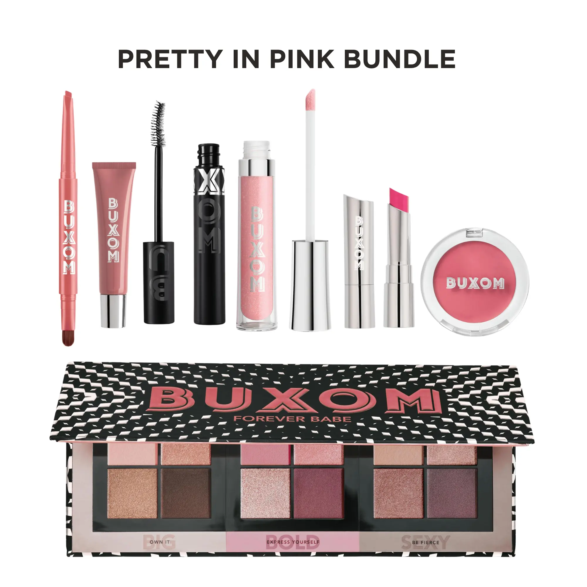 Buxom's Pretty in Pink Bundle - Fan Favorite Pinks Bundle with Eyeshadow, Lip Glosses, Lip Liner, Mascara Buxom's Pretty in Pink Bundle - Fan Favorite Pinks Bundle with Eyeshadow, Lip Glosses, Lip Liner, Mascara