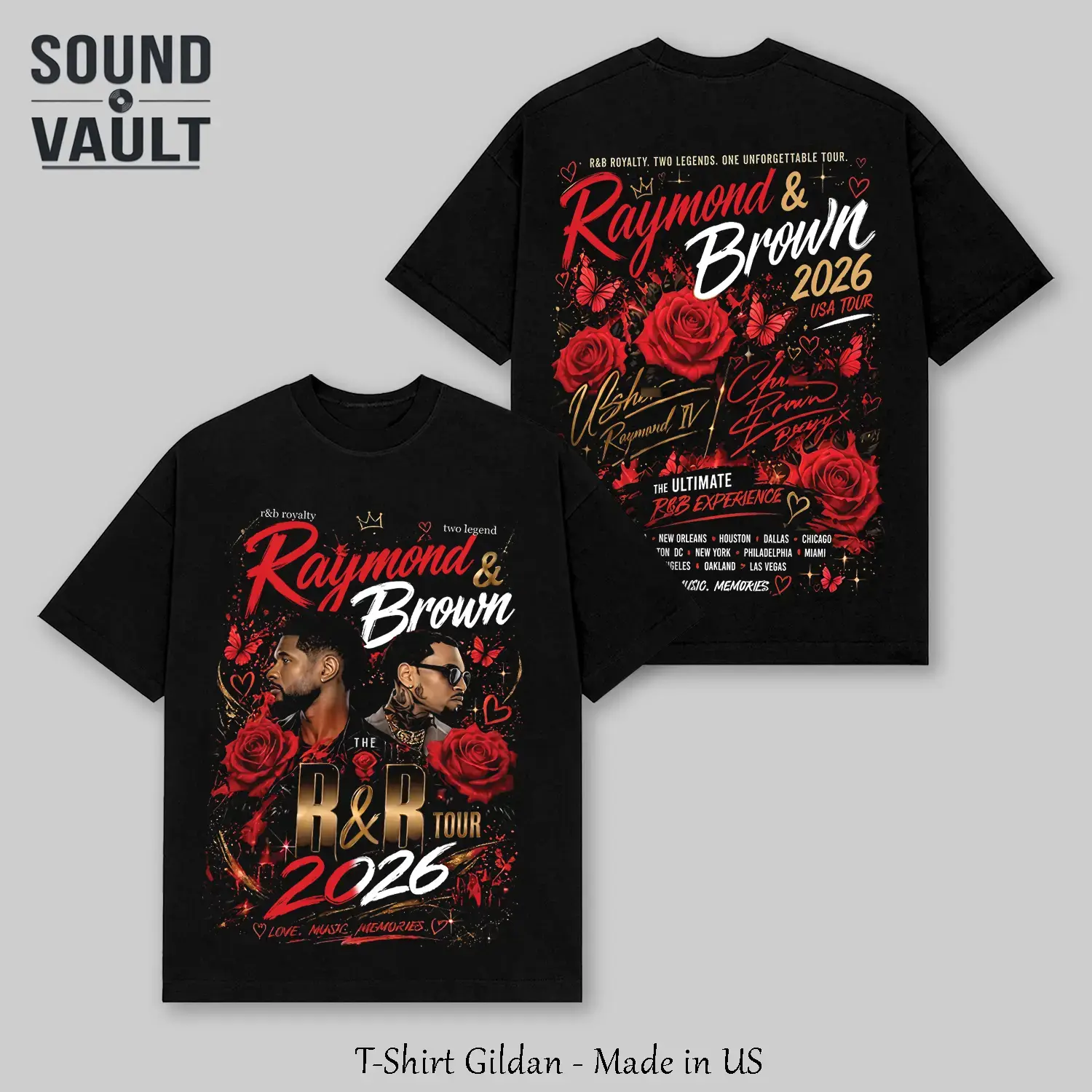 Raymond & Brown T Shirt Two Sided R&B Tour 2026 Bootleg Graphic Tee Raymond and Brown Concert Merch Oversized Heavyweight T-Shirt Vintage 90s Rap Tee Hip Hop Music Shirt Trendy Y2K Graphic Tee Aesthetic Streetwear Merch Gift for Men Women