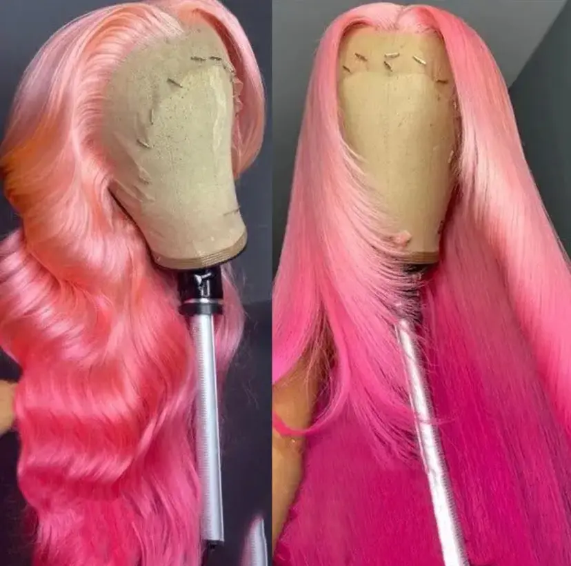 Lushlanes Ombre Body Wave Rose Pink Hair 134 HD Lace Front Glueless Wig Colored Human 150