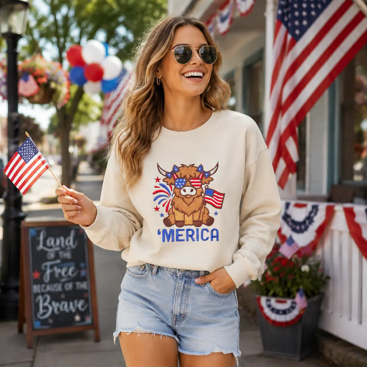 Love in Faith Women's Patriotic Cotton Fleece Hoodie - Embroidered, Everyday Wear Sweatshirt Collection