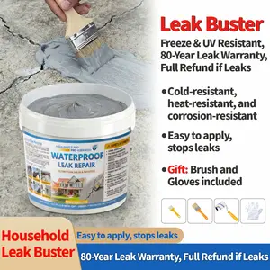 Household Waterproof Leak Repair Glue, Neutral Gray, 1.1 lbs / 17.6 oz. Ready to Use, Non-Toxic, Eco-Friendly & Safe. Flexible Rubber Formula Deep Into Fine Cracks, For All Types of Roofs, Basements, Walls, Corners, Floors, Pipe Bases, Tiles, Gutters.