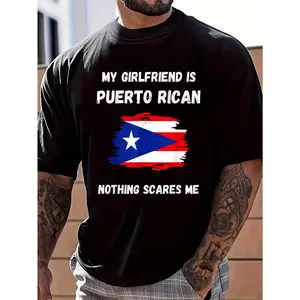 Cotton My Girlfriend Is Puerto Rican Nothing Scares Me Puerto Rico T-Shirt Women's Men's Graphic Tee Causal Tops Fashion