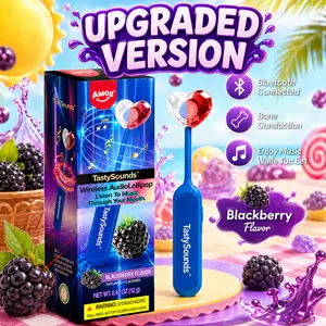 AMOS TastySounds Wireless Audio Lollipop – Blackberry Flavor, Bone Conduction Music Candy, Rechargeable Singing Lollipop, Listen Through Your Mouth Novelty Gift Pre-Sale