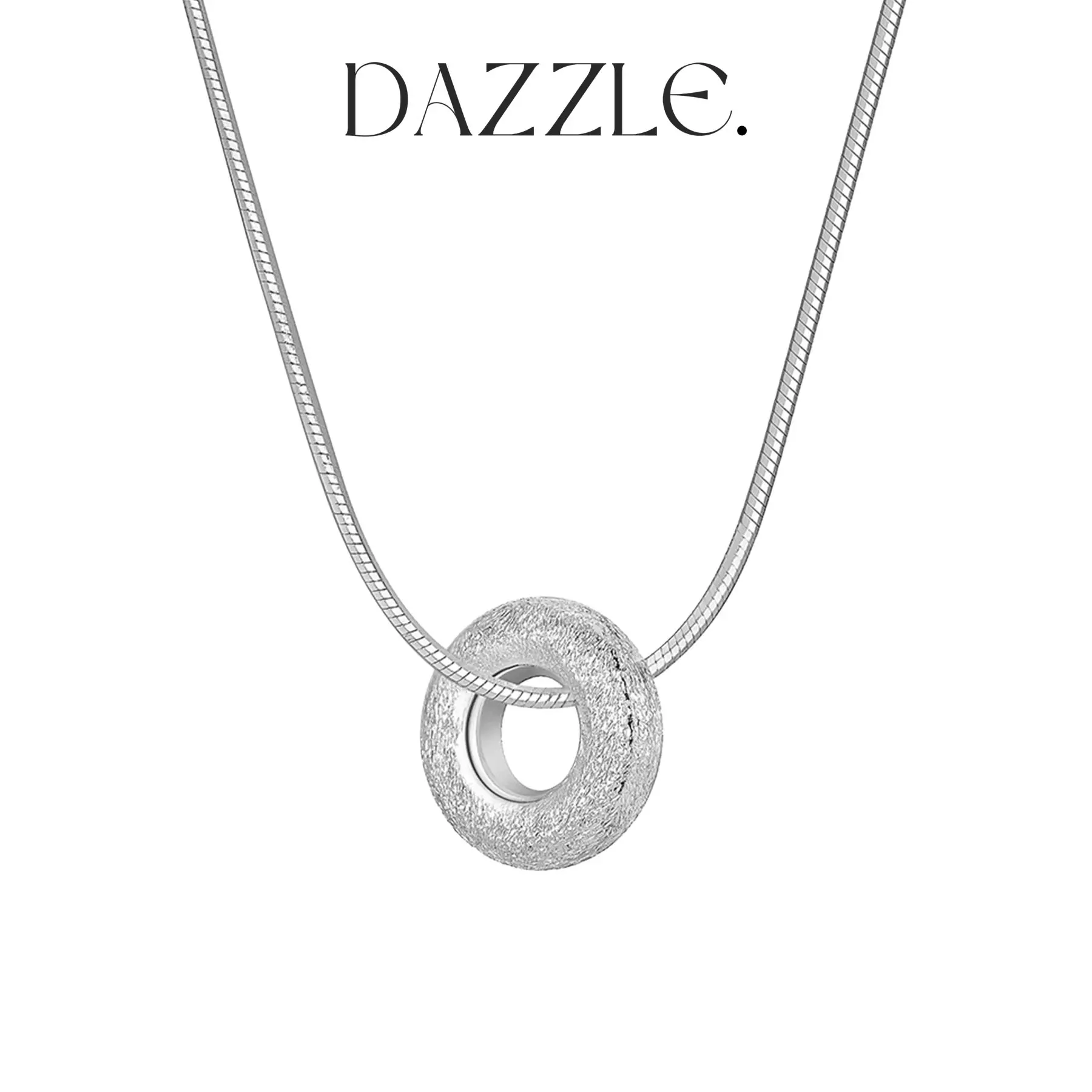 DONUT | 925 Sterling Silver Frosted Circle Necklace for Women Matte Round Pendant Minimal Luxury Shimmer Layered Collarbone Chain Simple Elegant Everyday Commuter Jewelry