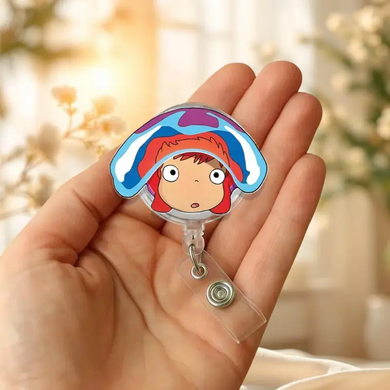 Cute Ponyo Badge Reel, Studio Ghibli ID Clip, Cute Ocean Girl Lanyard, Kawaii Nurse Badge Holder, Anime Work Gift, Retractable Reel