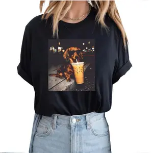 Dachshund Drinking Iced Coffee Unisex T-Shirt Vintage Funny Dog Graphic Unisex T-Shirt
