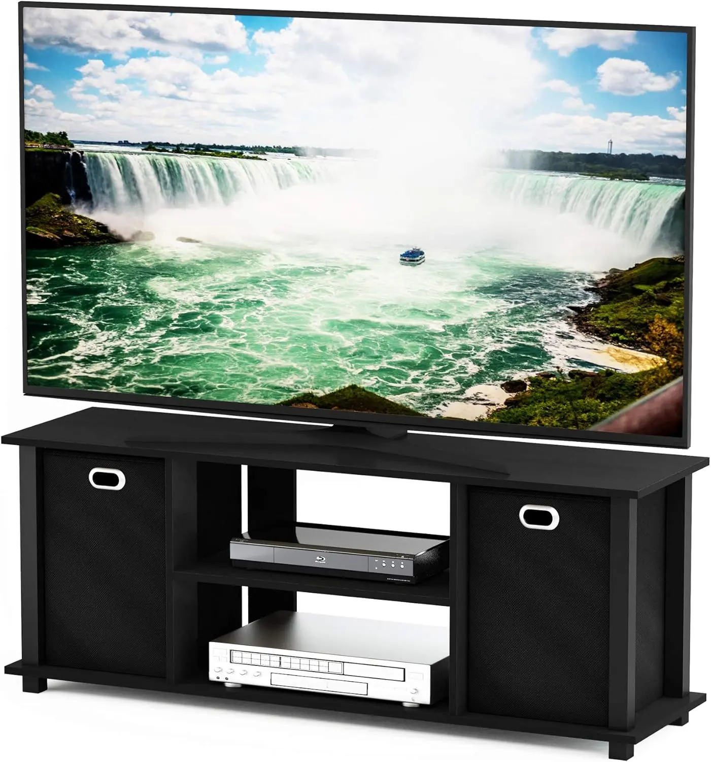 Modern Pine Wood Black TV Stand - TV Console Table, Entertainment Center, Bedroom Indoor Furniture with Storage Drawers for Home Use, Entertainment Tv Stand