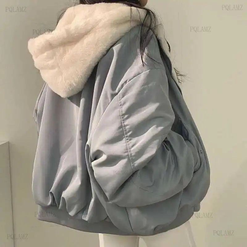 Women's 2026 Korean Chic Reversible Winter Jacket - Plus-Size Harajuku Oversized Basic Outerwear Tops, Comfortable Minimalist Casual Coats, Loose-Fitting, XXL, Any Occasion, Chic Jackets & Coats, Style, Clothes