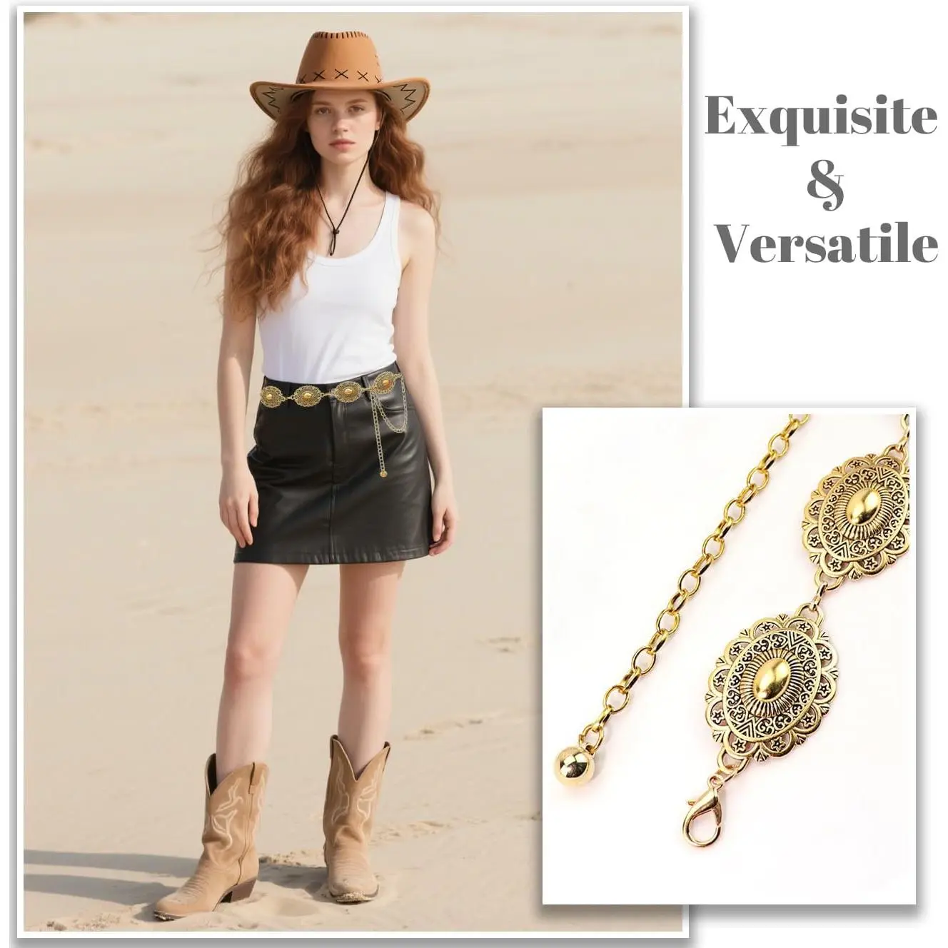 Adjustable Metal Chain Belt Western Concho Style Elegant Boho Accessory Celestial Crescent Moon Chain Belt, Costume Jewelry, Boho  main image 4