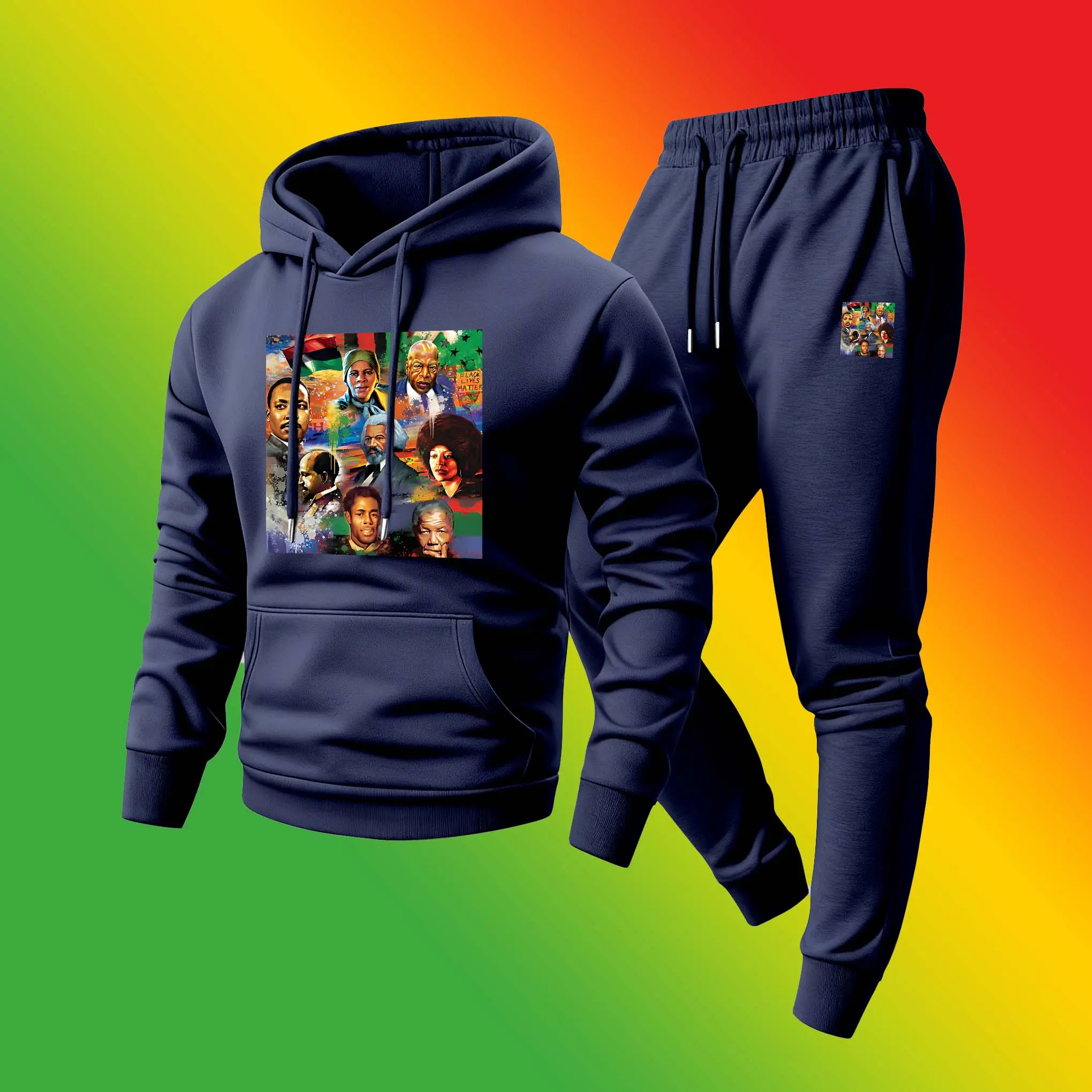 Men's 2-Piece Letter Print Tracksuit, Casual Loose Fit Hoodie and Sweatpants Set, Breathable Polyester Athleisure Wear with Longsleeves, Mensfashion
