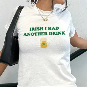 Irish I Had Another Drink T-Shirt Funny St Patrick's Day Y2K Top Cute Drinking Irish Tee Gift For St Patrick's Day Made In USA For Women For Men [CoreVarsity.us 180G/230G 100% cotton short-sleeve/hoodie, soft and comfortable]