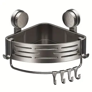Space-Saving Bathroom Shelf, Corner Shower Caddy with Suction Cups, No Drilling Required, Durable Triangular Design with Hooks, Perfect for Shower and Wall Storage, Bathroom Organizer
