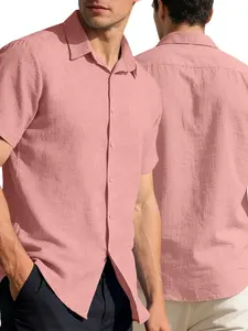 2026 New Summer Must Have Men's Casual Linen Short Sleeve Button Down Plain Shirt TikTok Trending Breathable Lightweight Regular Fit Multi Colors Fashion Menswear Tops for Beach Vacation Outdoor Party Daily Commute