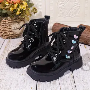 Kids' Non-Boots - All-Season Toddler & Children's Shoes with Zipper Closure, Cushioned TPR Sole - Lightweight PU Glossy boots Boys & Girls (Easy-On Zipper, Black) - School, Playground, Casual Attire