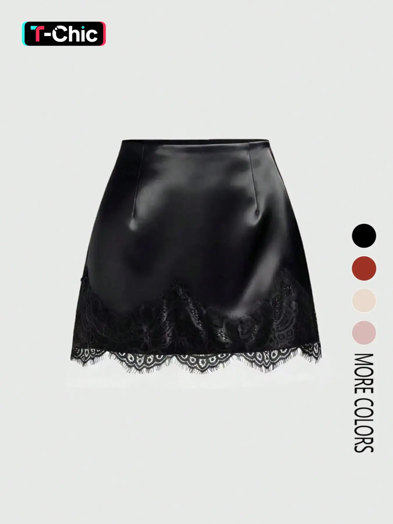 Women's Elegant Satin Lace-Trim Patchwork Short Skirt, Stylish Bodycon Skirt, Stylish & Comfortable Fashion Bottom, Perfect for Daily Commuting, Womenswear