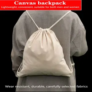 Unisex Canvas Drawstring Bag Backpack, Travel Storage Cloth Bag, Shopping Bag, Simple Fashion, Suitable for Street Shopping