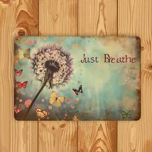 Vintage Dandelion Metal Sign "Just Breathe" Inspirational Quote Wall Art Multicolor Iron Indoor Outdoor Decorative Hanging Plaque For Home Bedroom Office Study Restaurant Bar Cafe School Library Garage Iron