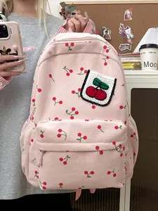 Women's backpack solid color backpack zipper closure cherry Cute Versatile Backpack versatile fashion casual trend suitable for students to go to school, campus, commuting, shopping women's backpack