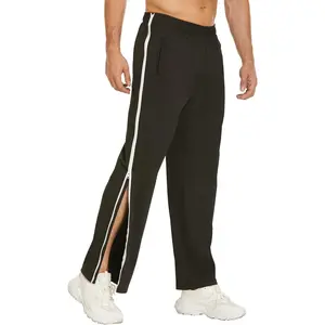 Mens Tear Away Basketball Pants 2 Side Zippers Snap Off Full Open Down Sweatpants Leg Post Surgery Pant with Pockets