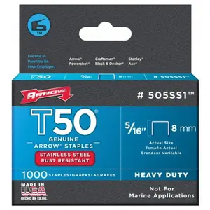 Arrow Fastener Co. .31in. T50 Stainless Steel Staples  Pack of 5