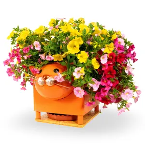 Made Easy Kit Animal Planter Box – Metal Pot with Drainage & Wooden Platform for Indoor/Outdoor Decor