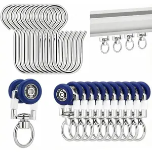 30 Pack Ceiling Curtain Rollers with Mute Wheel Curtain Rail Pulleys Runners Sliding Track Gliders Ceiling Mounted Rail with Rolling Hooks for Drapes, and Room Dividers
