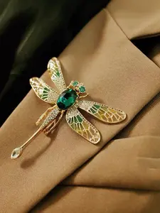 Elegant Winged Design Dragonfly Brooch Pin, Unisex High-End Lapel Flower, Gradual Enamel Oil Gem Insect Badge, Versatile Accessory for Formal Events