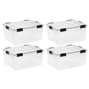 IRIS 60qt Plastic Storage Bins with Sealed Lids Clear Gasket Box Airtight Containers 4pk