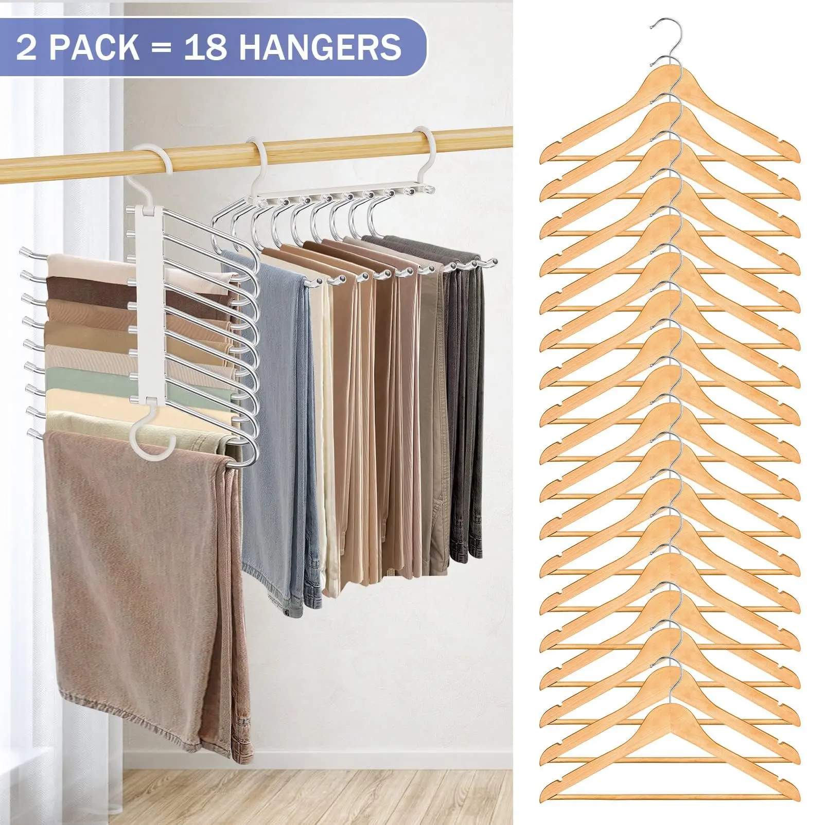 9-Layer Pants Hanger (1/2/4 Counts), Space-Saving Organizing Hanger, Multifunctional Pants Rack, Closet Organizer for Pants, Jeans, Leggings, Trousers and Skirts, Pant Hangers, Clothes Hanger Organizers, Plastic Hangers