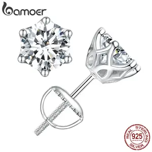 Moissanite Wedding Stud Earrings, White Gold Plated Brilliant Round Cut Lab Created Diamond 925 Silver Earrings for Women