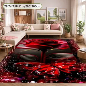 Velvet Soft Rose Print Rug, Flower Pattern Rugs, Home Decor Carpet, Living Room Large Mat, Sofa Cushion, Bedroom Bedside Rugs, Home Decorative Rug, Multi-Scene Use