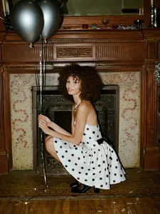 Cider Polka Dot Ruffle Bowknot Shirred Bandeau Mini Dress