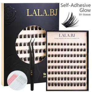 【GLOW】【Self-Adhesive】LALA.BJ Eyelashes 10-16m D-Curly Pre-Glued Lash Clusters Easy Application & Reusable No Glue Needed for Natural Look