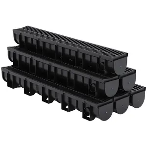 Garvee 6-Pack HDPE Trench Drain System, 5.9"w x 5.1"h Driveway Drainage Channel with Plastic Grates & End Caps, Heavy Duty for Patio, Garage, Yard & Pool Deck - Black 39.4"l