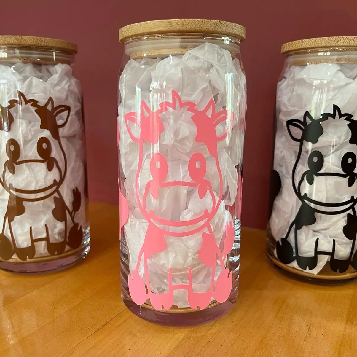 Cow cups reusable glass cup, bamboo lid, glass straw Drinkware