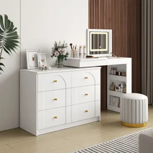 [Bellemave]Vanity Desk with Mirror and Lights, Makeup Vanity Table with Flip-Top Tabletop and Storage 7 Drawers, 9 Compartments, 3 Shelves, 3 Color Modes Adjustable Makeup Table for Bedroom,White (N733P279096K)