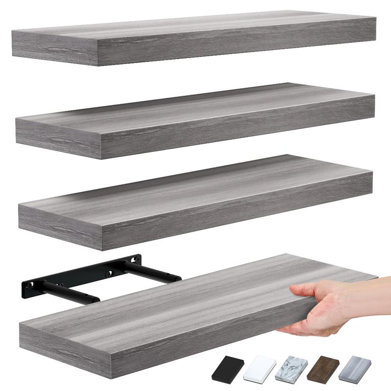 Modern Wall Shelves 4 Sets Floating Shelves with Invisible Brackets Display Shelves for Bedroom Bathroom Kitchen Living Room Decor Wooden Bookshelf Storage 5.7D x 15.72W x 1.22H