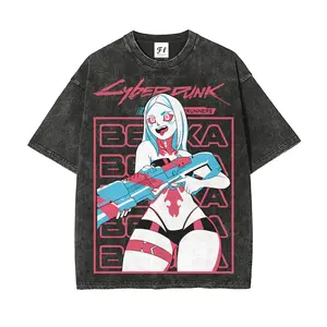 Beckaaa Cyberpunk Edgerunners S~5XL Oversize Unisex Washed T-Shirt for Women and Men's Unisex Fit Batik Cotton Oversize Streetwear Menswear  Super Soft Pre-Shrunk