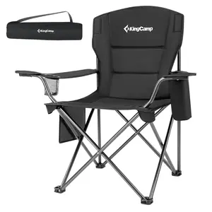Oversized Camping Chairs, Folding Outdoor Chair for Adults, Heavy Duty Padded Folding Lawn Chair, Support 440 lbs for Adults Black