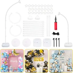 8FT & 6FT Balloon Arch Stand, Flexible Top Balloon Arch Kit, Half Arch Balloon Stand with Base for Floor, Balloon Column Kit for Wedding Birthday  Shower Graduation Party Decorations