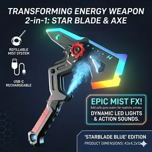 Interstellar Spark Battle Axe Toy | 2-in-1 Transforming Sword Axe | LED Flashing Lights, Combat Sounds, Water Mist Spray, Vibrating Haptic Feedback | Futuristic Sci-Fi Weapon for Kids Role Play, Costume Accessory