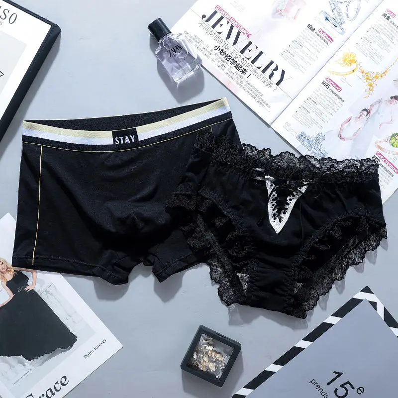 Couple Underwear Set – Matching His & Hers Boxer Briefs & Lace Panties, Multiple Colors, Romantic Gift