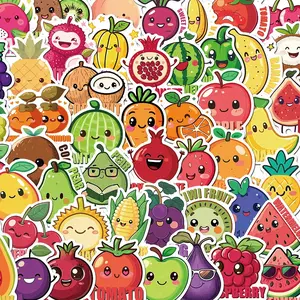 50 Cute Cartoon Fruit Stickers, DIY Waterproof Decorations for Guitar Notebook Luggage, Flat Sticker Type, No Ca Prop 65 Warning